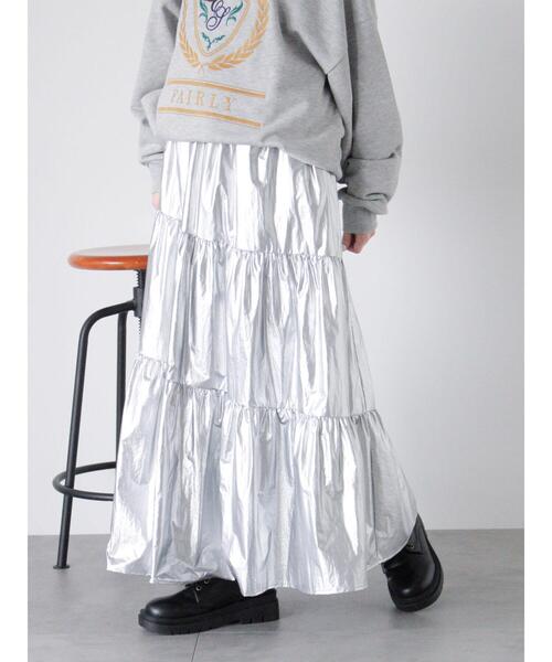 ehka sopo（エヘカソポ）の「オーロララメティアードスカート（スカート・レディース・キナリ/サックスブルー/シルバー・F）」の12枚目の写真