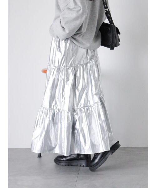 ehka sopo（エヘカソポ）の「オーロララメティアードスカート（スカート・レディース・キナリ/サックスブルー/シルバー・F）」の11枚目の写真