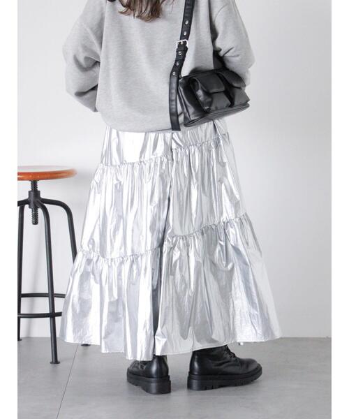 ehka sopo（エヘカソポ）の「オーロララメティアードスカート（スカート・レディース・キナリ/サックスブルー/シルバー・F）」の10枚目の写真