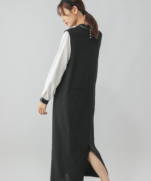 GLOBAL WORK（グローバルワーク）の「スゴラクストレッチVネックジャンスカ/133616（ジャンパースカート・レディース・ブラック/グレイッシュベージュ/ネイビー・MEDIUM/LARGE）」の14枚目の写真