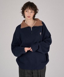 HALF-ZIP BICOLOR KNIT / ハーフジップバイカラーニット