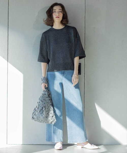 OPAQUE.CLIP（オペークドットクリップ）の「《SS-LLsize》ストレッチバギーデニム【洗濯機洗い可】（デニムパンツ・レディース・ネイビー/ホワイト/ブルー・38/40/36/34/42）」の6枚目の写真