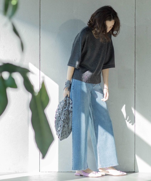 OPAQUE.CLIP（オペークドットクリップ）の「《SS-LLsize》ストレッチバギーデニム【洗濯機洗い可】（デニムパンツ・レディース・ネイビー/ホワイト/ブルー・38/40/36/34/42）」の7枚目の写真