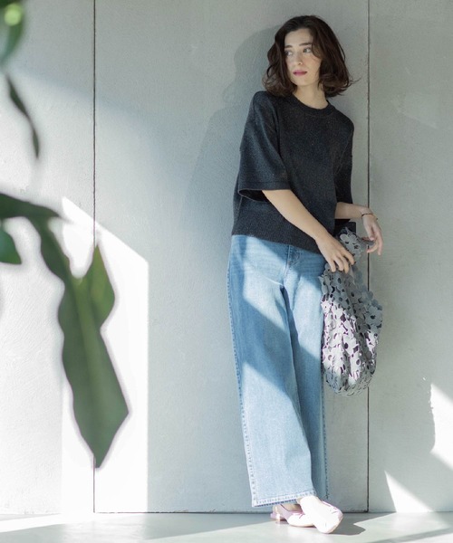 OPAQUE.CLIP（オペークドットクリップ）の「《SS-LLsize》ストレッチバギーデニム【洗濯機洗い可】（デニムパンツ・レディース・ネイビー/ホワイト/ブルー・38/40/36/34/42）」の8枚目の写真