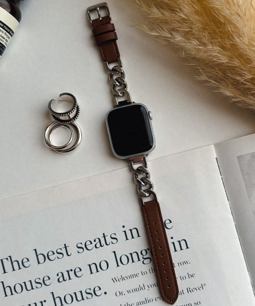 Bellezza Calma(ベレッツァカルマ)の「Leather Chain Band for Apple Watch バンド ベルト 本革 チェーン 異素材 41/40/38/42(S10)mm(デジタル腕時計・レディース・ブラック/グレイッシュベージュ/ブラウン・ONE SIZE)」の2枚目の写真