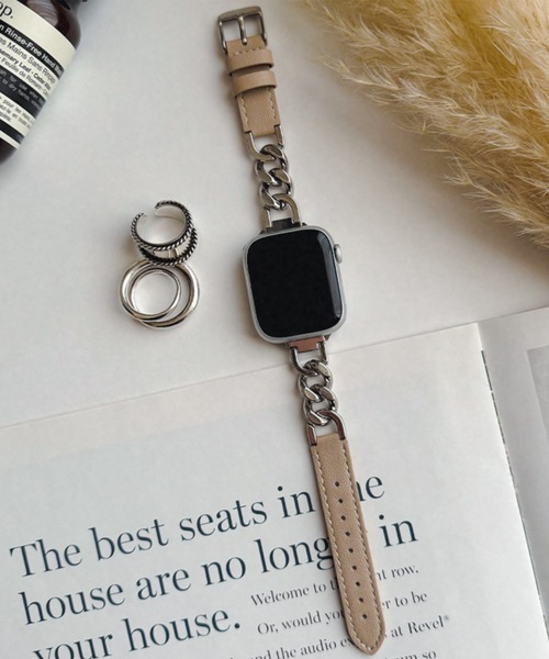 Bellezza Calma(ベレッツァカルマ)の「Leather Chain Band for Apple Watch バンド ベルト 本革 チェーン 異素材 41/40/38/42(S10)mm(デジタル腕時計・レディース・ブラック/グレイッシュベージュ/ブラウン・ONE SIZE)」の3枚目の写真