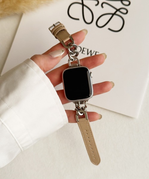 Bellezza Calma(ベレッツァカルマ)の「Leather Chain Band for Apple Watch バンド ベルト 本革 チェーン 異素材 41/40/38/42(S10)mm(デジタル腕時計・レディース・ブラック/グレイッシュベージュ/ブラウン・ONE SIZE)」の10枚目の写真