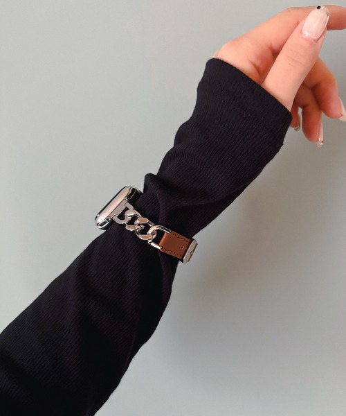 Bellezza Calma(ベレッツァカルマ)の「Leather Chain Band for Apple Watch バンド ベルト 本革 チェーン 異素材 41/40/38/42(S10)mm(デジタル腕時計・レディース・ブラック/グレイッシュベージュ/ブラウン・ONE SIZE)」の11枚目の写真