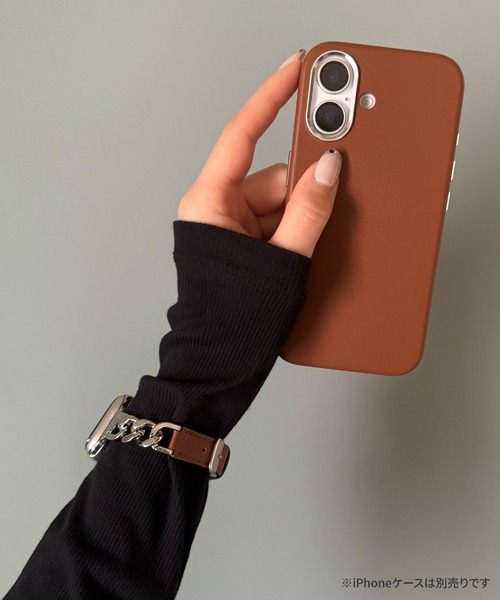 Bellezza Calma(ベレッツァカルマ)の「Leather Chain Band for Apple Watch バンド ベルト 本革 チェーン 異素材 41/40/38/42(S10)mm(デジタル腕時計・レディース・ブラック/グレイッシュベージュ/ブラウン・ONE SIZE)」の7枚目の写真