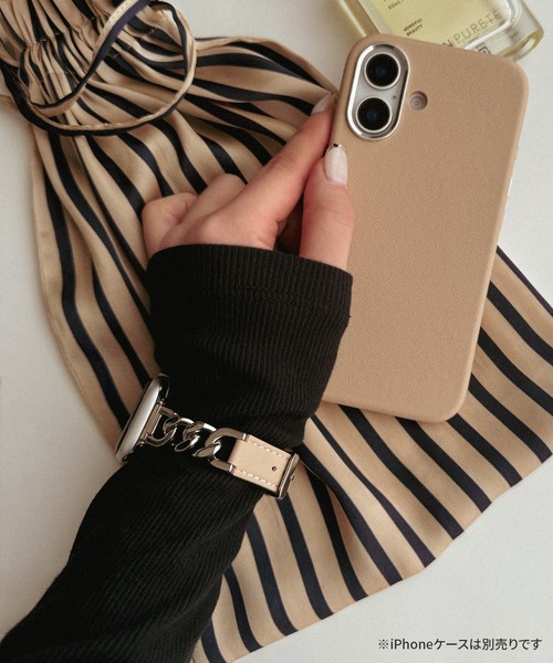 Bellezza Calma(ベレッツァカルマ)の「Leather Chain Band for Apple Watch バンド ベルト 本革 チェーン 異素材 41/40/38/42(S10)mm(デジタル腕時計・レディース・ブラック/グレイッシュベージュ/ブラウン・ONE SIZE)」の6枚目の写真