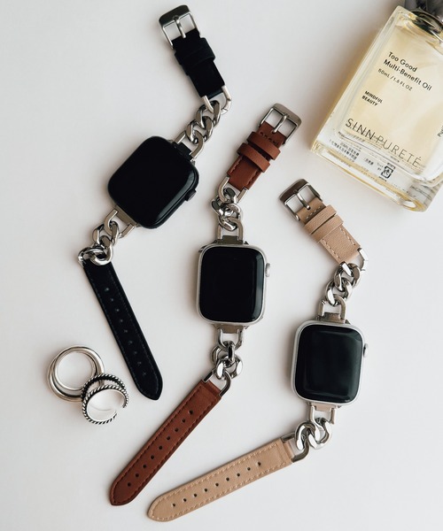 Bellezza Calma(ベレッツァカルマ)の「Leather Chain Band for Apple Watch バンド ベルト 本革 チェーン 異素材 41/40/38/42(S10)mm(デジタル腕時計・レディース・ブラック/グレイッシュベージュ/ブラウン・ONE SIZE)」の8枚目の写真