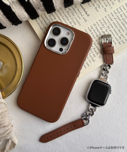 Bellezza Calma(ベレッツァカルマ)の「Leather Chain Band for Apple Watch バンド ベルト 本革 チェーン 異素材 41/40/38/42(S10)mm(デジタル腕時計・レディース・ブラック/グレイッシュベージュ/ブラウン・ONE SIZE)」の5枚目の写真