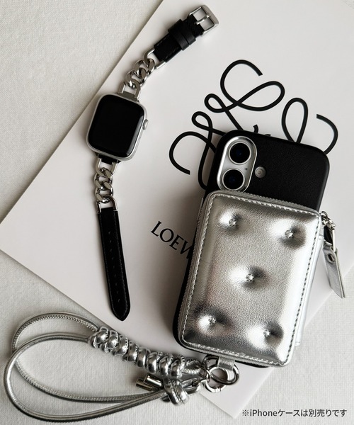 Bellezza Calma(ベレッツァカルマ)の「Leather Chain Band for Apple Watch バンド ベルト 本革 チェーン 異素材 41/40/38/42(S10)mm(デジタル腕時計・レディース・ブラック/グレイッシュベージュ/ブラウン・ONE SIZE)」の4枚目の写真