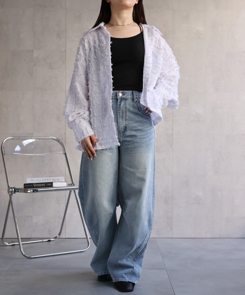 ap retro(アプレトロ)の「フリンジジャガードシャツ / オーバーサイズシャツ /羽織(シャツ/ブラウス・レディース・ホワイト/キャメル/ベージュ・FREE)」の18枚目の写真