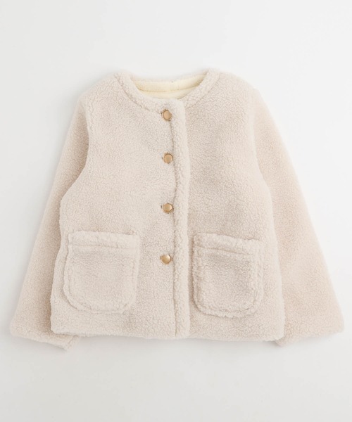 URBAN CHERRY（アーバンチェリー）の「ノーカラーボアジャケット（ブルゾン・キッズ・ホワイト・110cm/120cm/130cm）」の3枚目の写真