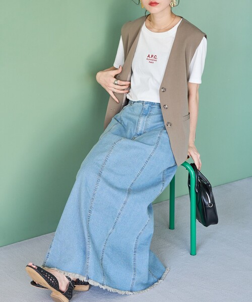 セール】限定展開 デニム 切り替え ロングスカート（デニム