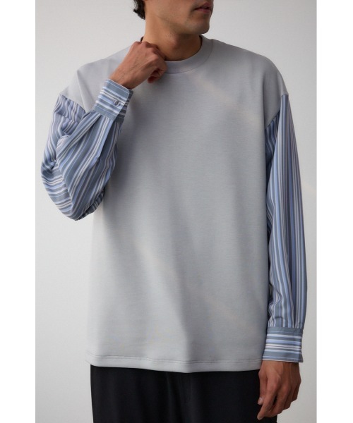 AZUL by moussy（アズールバイマウジー）の「シャツレイヤードポンチトップス　異素材　ドッキング（シャツ/ブラウス・メンズ・ベージュ系その他/グレー系その他/ブラック系その他・LARGE/MEDIUM）」の3枚目の写真