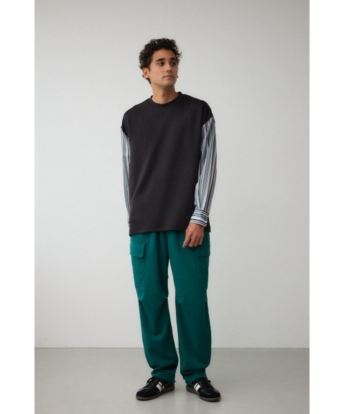 AZUL by moussy（アズールバイマウジー）の「シャツレイヤードポンチトップス　異素材　ドッキング（シャツ/ブラウス・メンズ・ベージュ系その他/グレー系その他/ブラック系その他・LARGE/MEDIUM）」の6枚目の写真