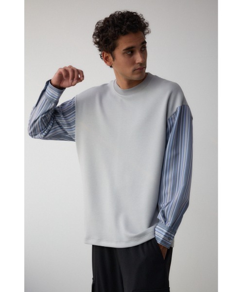 AZUL by moussy（アズールバイマウジー）の「シャツレイヤードポンチトップス　異素材　ドッキング（シャツ/ブラウス・メンズ・ベージュ系その他/グレー系その他/ブラック系その他・LARGE/MEDIUM）」の16枚目の写真