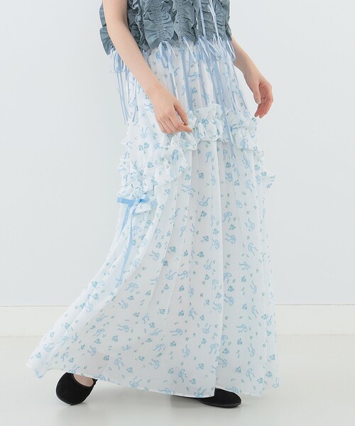 CAROLINA GLASER（カロリナ グレイサー）の「フラワーリボン スカート（スカート・レディース・ピンク/サックスブルー・MEDIUM/SMALL）」の3枚目の写真