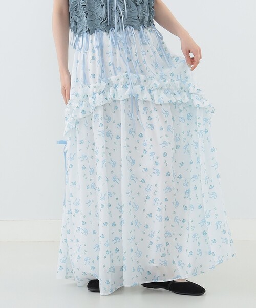 CAROLINA GLASER（カロリナ グレイサー）の「フラワーリボン スカート（スカート・レディース・ピンク/サックスブルー・MEDIUM/SMALL）」の4枚目の写真