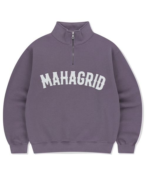 MAHAGRID(マハグリッド)の「『mahagrid/マハグリッド』 ARCH LOGO APPLIQUE HALF ZIP-UP SWEATSHIRT/アーチロゴアプリケーハーフZIPUPスウェット(スウェット・レディース・ライトグレー/ネイビー/パープル・M/L)」の3枚目の写真