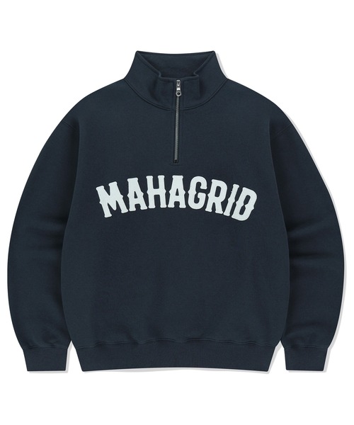 MAHAGRID(マハグリッド)の「『mahagrid/マハグリッド』 ARCH LOGO APPLIQUE HALF ZIP-UP SWEATSHIRT/アーチロゴアプリケーハーフZIPUPスウェット(スウェット・レディース・ライトグレー/ネイビー/パープル・M/L)」の2枚目の写真
