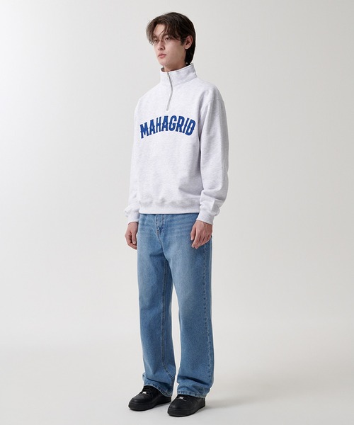 MAHAGRID(マハグリッド)の「『mahagrid/マハグリッド』 ARCH LOGO APPLIQUE HALF ZIP-UP SWEATSHIRT/アーチロゴアプリケーハーフZIPUPスウェット(スウェット・レディース・ライトグレー/ネイビー/パープル・M/L)」の5枚目の写真