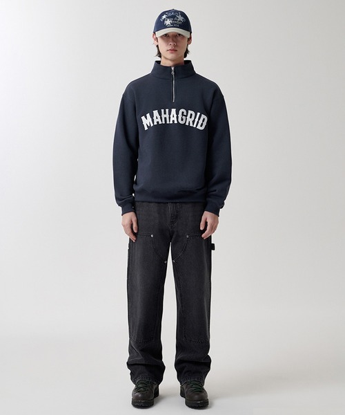 MAHAGRID(マハグリッド)の「『mahagrid/マハグリッド』 ARCH LOGO APPLIQUE HALF ZIP-UP SWEATSHIRT/アーチロゴアプリケーハーフZIPUPスウェット(スウェット・レディース・ライトグレー/ネイビー/パープル・M/L)」の12枚目の写真