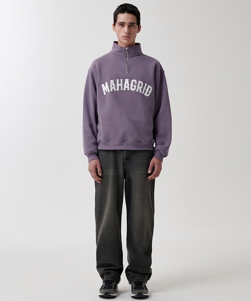 MAHAGRID(マハグリッド)の「『mahagrid/マハグリッド』 ARCH LOGO APPLIQUE HALF ZIP-UP SWEATSHIRT/アーチロゴアプリケーハーフZIPUPスウェット(スウェット・レディース・ライトグレー/ネイビー/パープル・M/L)」の18枚目の写真