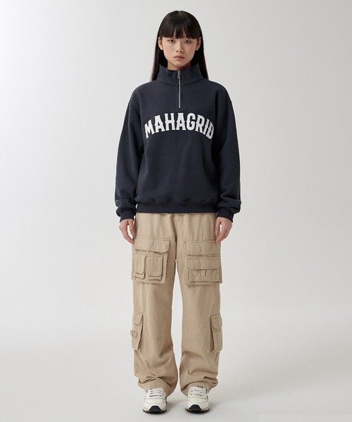 MAHAGRID(マハグリッド)の「『mahagrid/マハグリッド』 ARCH LOGO APPLIQUE HALF ZIP-UP SWEATSHIRT/アーチロゴアプリケーハーフZIPUPスウェット(スウェット・レディース・ライトグレー/ネイビー/パープル・M/L)」の11枚目の写真