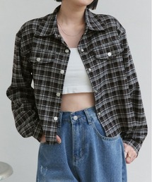 ショート丈 チェックシャツ