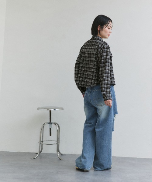 ad thie(アドティエ)の「ショート丈 チェックシャツ(シャツ/ブラウス・レディース・ブラック/ブラウン/ダークブラウン・FREE)」の6枚目の写真