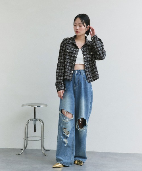 ad thie(アドティエ)の「ショート丈 チェックシャツ(シャツ/ブラウス・レディース・ブラック/ブラウン/ダークブラウン・FREE)」の9枚目の写真