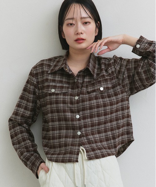 ad thie(アドティエ)の「ショート丈 チェックシャツ(シャツ/ブラウス・レディース・ブラック/ブラウン/ダークブラウン・FREE)」の18枚目の写真
