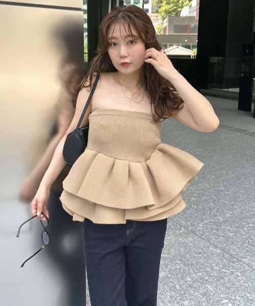Styling ラッフルニットベアトップ ラッフルニットベアトップ（ニット/セーター）｜styling