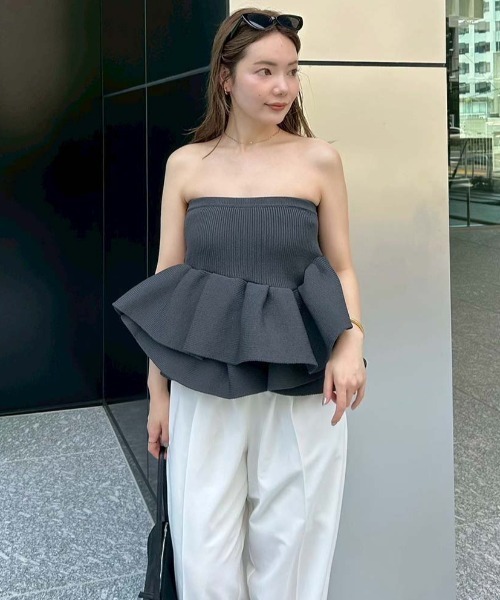 ラッフルニットベアトップ（ニット/セーター）｜styling