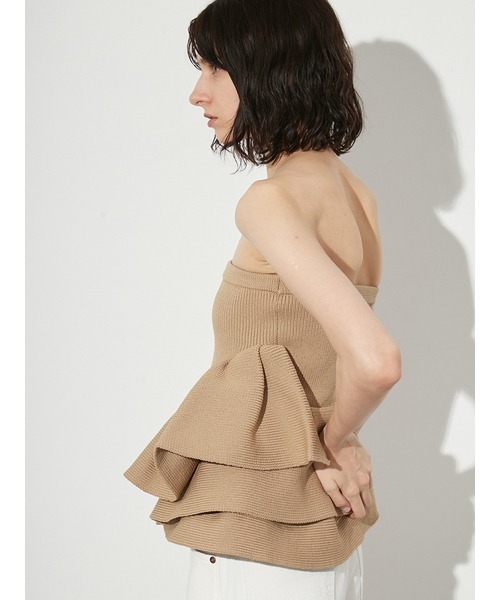 styling/ ラッフルニットベアトップ ベージュ ラッフルニットベアトップ（ニット/セーター）｜styling