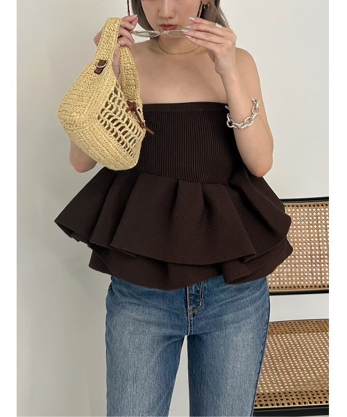 Styling ラッフルニットベアトップ ラッフルニットベアトップ（ニット/セーター）｜styling