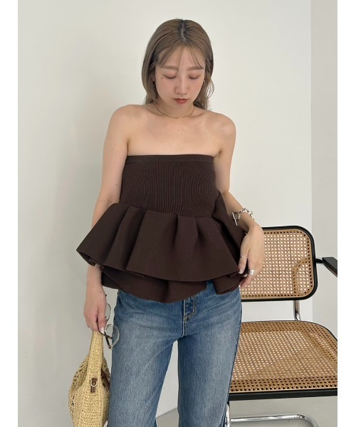 kikistyling/ ラッフルニットベアトップ ラッフルニットベアトップ（ニット/セーター）｜styling
