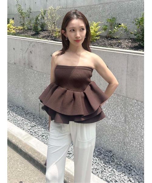 styling ラッフルニットベアトップ セール】ラッフルニットベアトップ（ニット/セーター）｜styling