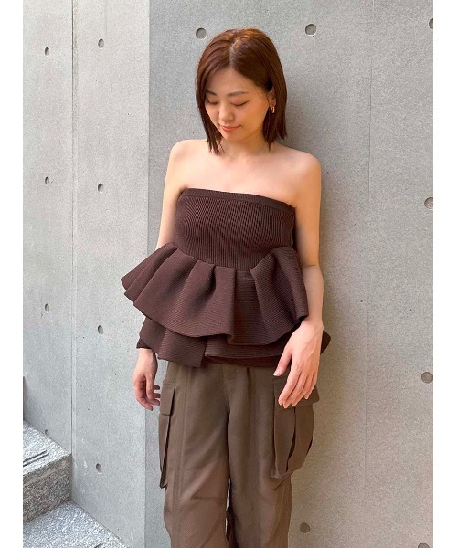 ラッフルニットベアトップ（ニット/セーター）｜styling