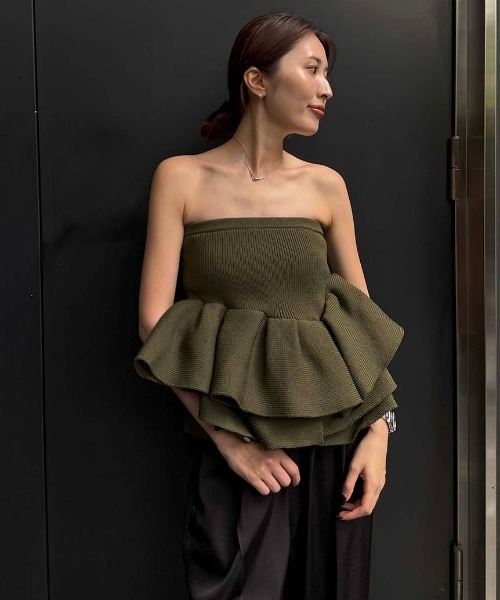 セール】ラッフルニットベアトップ（ニット/セーター）｜styling