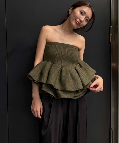 セール】ラッフルニットベアトップ（ニット/セーター）｜styling