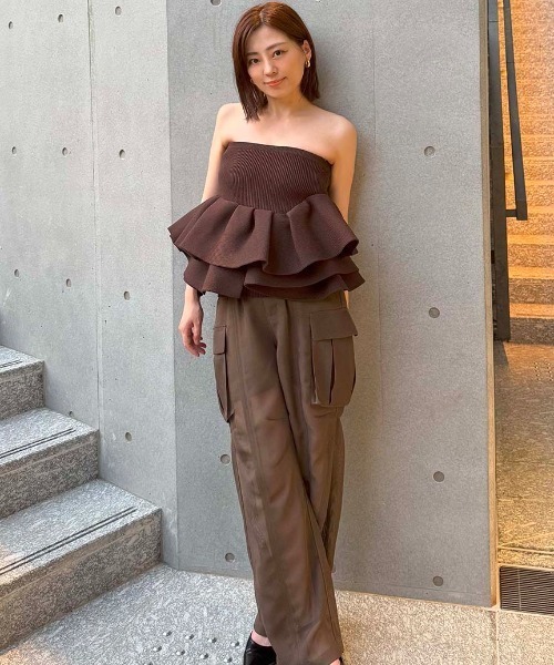 ラッフルニットベアトップ（ニット/セーター）｜styling