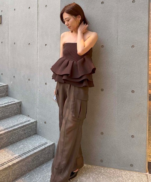 ラッフルニットベアトップ（ニット/セーター）｜styling