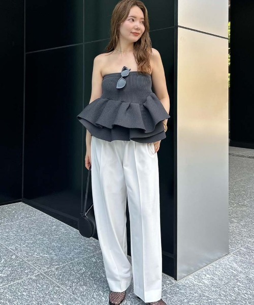 ラッフルニットベアトップ（ニット/セーター）｜styling