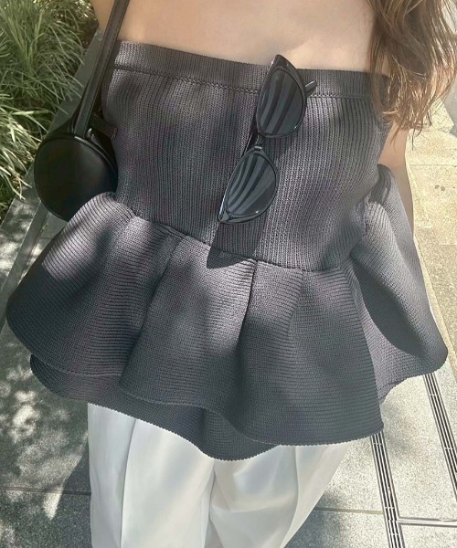 styling/（スタイリング）の「ラッフルニットベアトップ（ニット/セーター・レディース・ブラック/レッド/ベージュ/ブラウン/チャコールグレー/カーキ・FREE/F）」の21枚目の写真