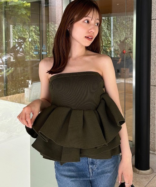 kikistyling/ ラッフルニットベアトップ kikistyling/ ラッフルニットベアトップ ラッフルニットベアトップ