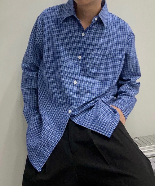 UNDERSTATEMENTs（アンダーステイトメント）の「【ユニセックス】ベーシックチェックシャツ（シャツ/ブラウス・メンズ・ブルー・LARGE/MEDIUM）」の2枚目の写真